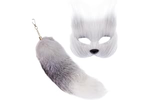 Yookat Faux Fox Masquerade Mask and Fox Tail Faux Fox Face Mask Fox Mask Cat Mask Masquerade Mask Halloween Costume Masks