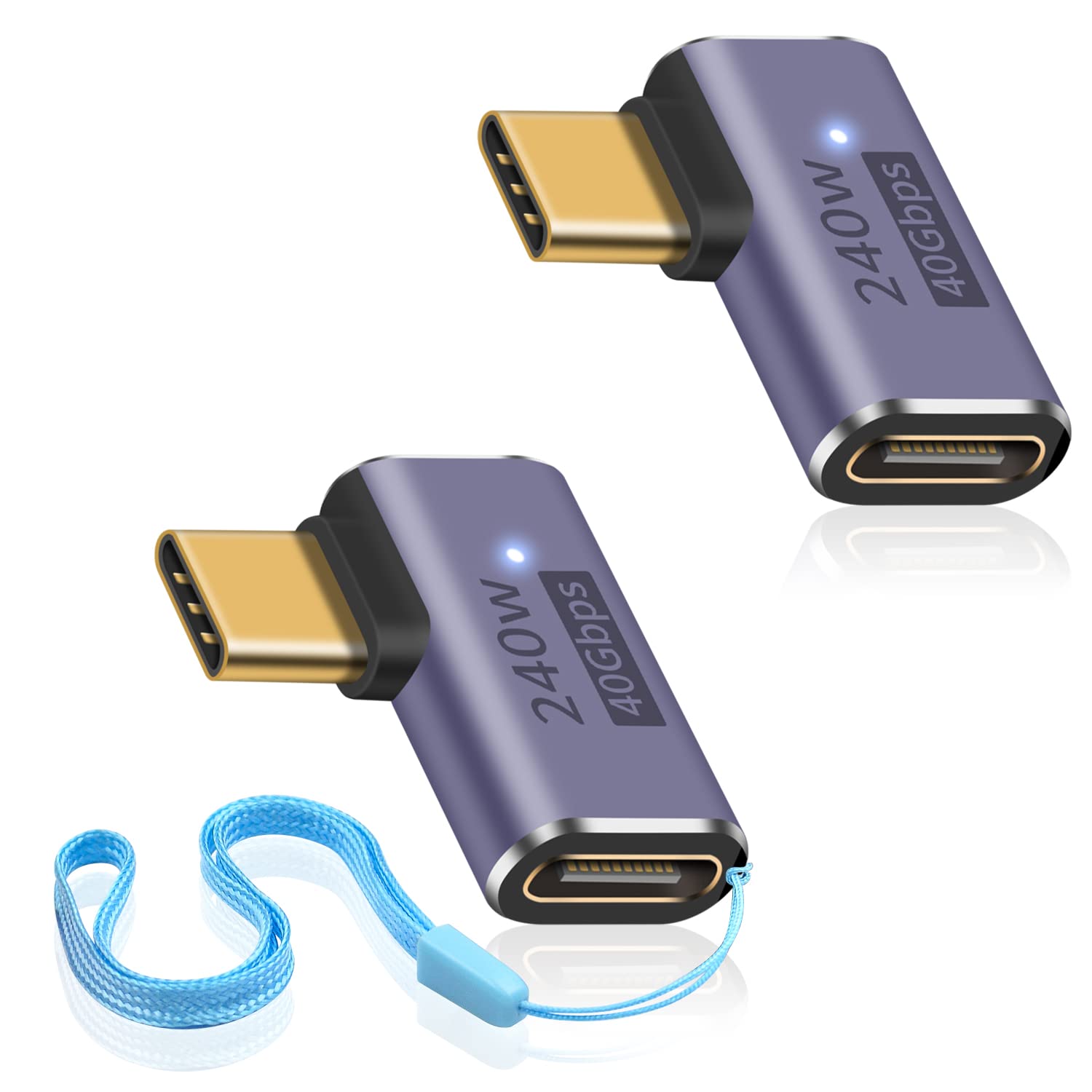 Duttek USB C Right Angle Adapter 240W, USB C Female to USBC Male Adapter, Type C Extender supports 8K@60Hz, Compatible for Thunderbolt 3/4, Switch, iPad, MacBook (2 Pack)