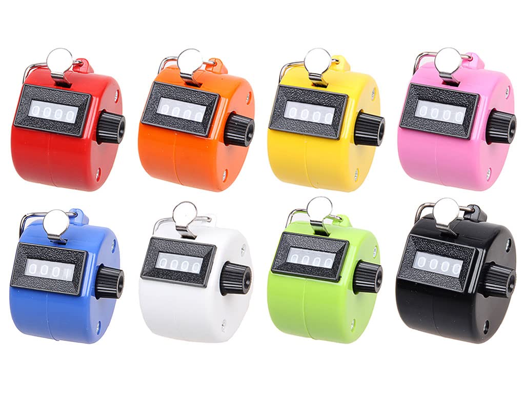 Hitopin 8 Pieces Hand Tally Counter, Manual Mechanical Counter, Metal Hand Tally Counters, 4 Digit Hand Tally Counters, Click Counter with Finger Ring, for Counting, Coaching, Golf, Fishing (Colorful)