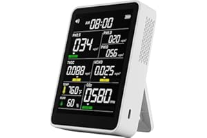PINOTEC 9-in-1 Professional Indoor Air Quality Monitor Indoor Portable PM2.5/PM10/CO2, Temperature, Formaldehyde Detector, Humidity TVOC,Time Display Air Quality Tester - Confined Space Clean Air Monitor