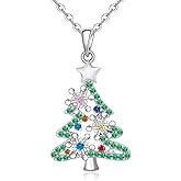 Iringnier Christmas Tree Necklace Christmas Tree Necklace for Women Sterling Silver Snowflake Tree Necklaces Pendant Green Xmas Tree Colorful Zircon Winter Pendent Holiday Jewelry Gifts