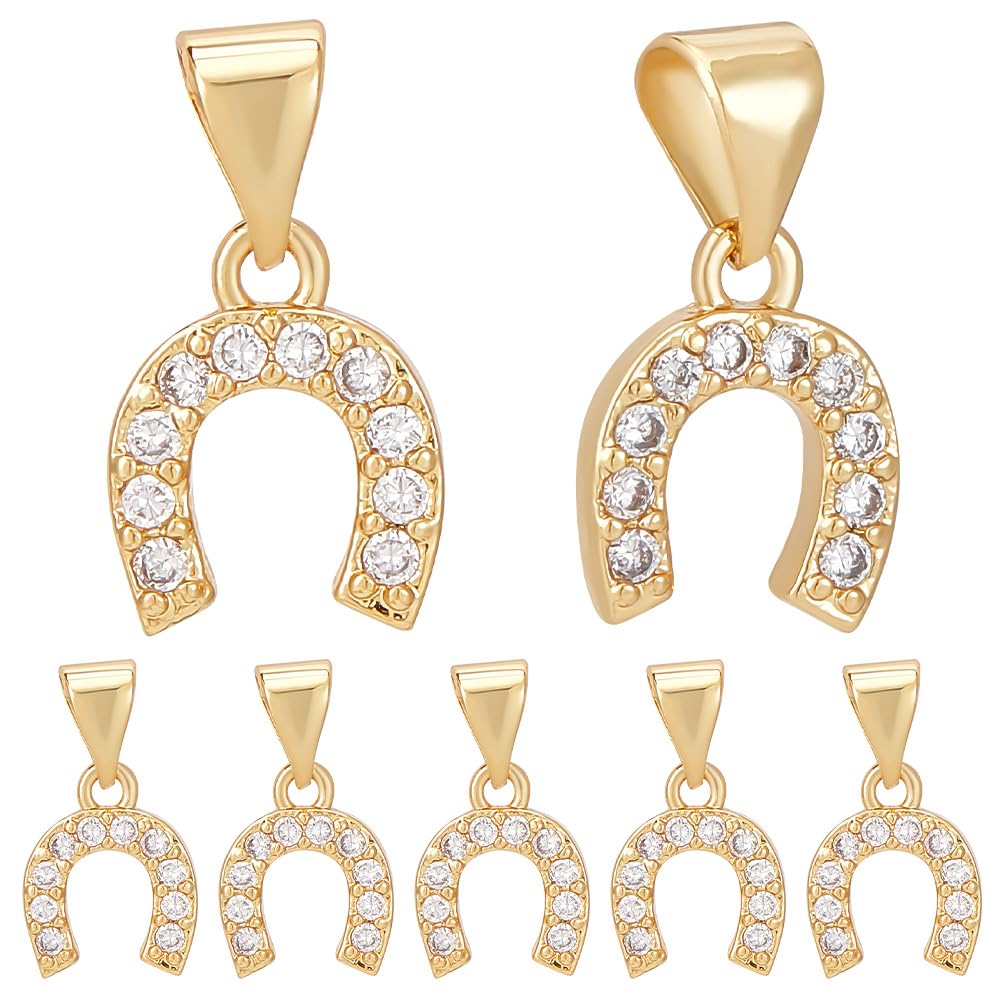 Beebeecraft 1 Box 10Pcs Horseshoe Charms Cubic Zircon Western Lucky Horseshoe Charms with Snap Bail Hook for Jewellery Necklace Bracelet Making (10x8mm)
