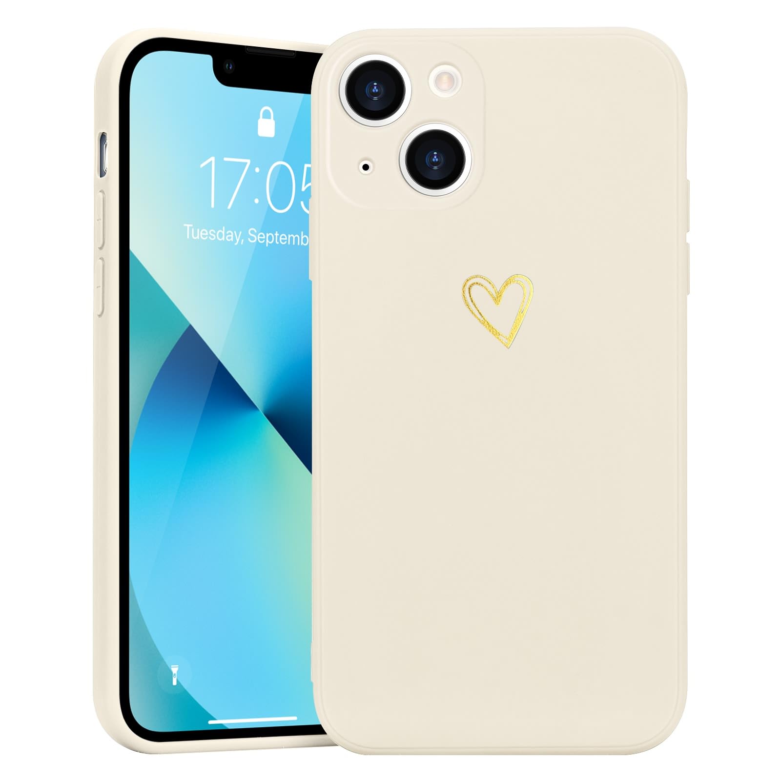 Wirvyuer for iPhone 13 Case Cute Slim Shockproof Phone Case with Wireless Charging Support and Protection, Beige