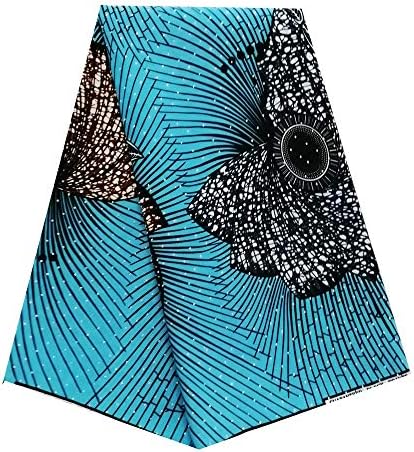pqdaysun African Super Wax Print Fabric Ankara Fabric Wax Material 6 Yards for Sewing Dress Clothing wax002-wine (Lake Blue)