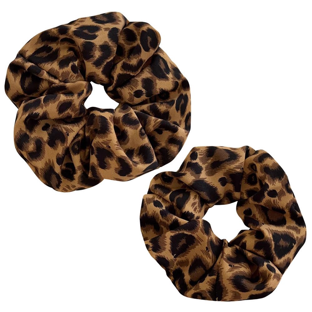AMOR SPES 2PCS Big/Small Leopard Print Hair Scrunchies Set for Women - 2 Count - A