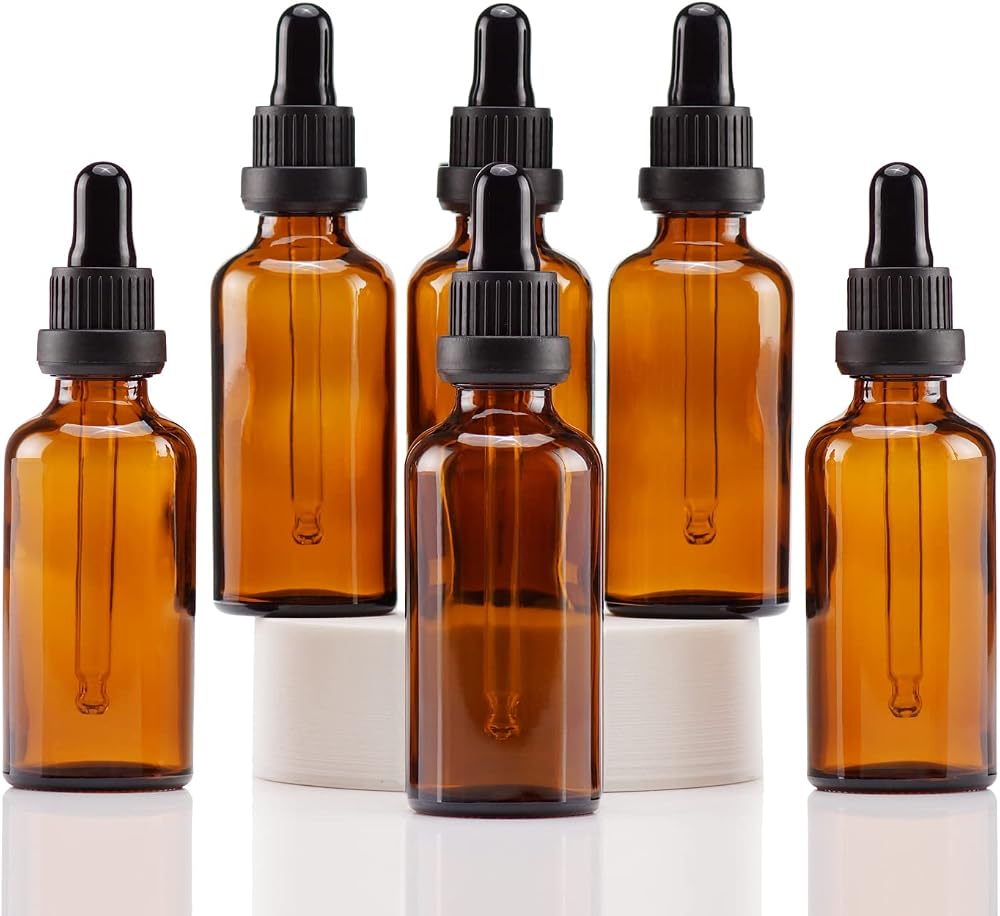 Yizhao Amber Glass Dropper Bottles 50ml 6Pcs with Glass Pipette Anti Theft Cap