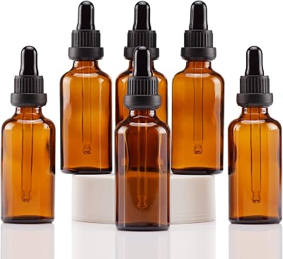Yizhao Amber Glass Dropper Bottles 50ml 6Pcs with Glass Pipette Anti Theft Cap