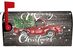 GONGTAOMO Farm Rustic Vintage Retro Old Christmas Red Truck Mailbox Covers Magnetic Mailbox Wraps Post Letter Box Cover Standard Oversize 21"X18"/25.5" X 21" Mailwrap Garden Home Decor