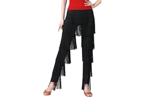 FEOYA Women Latin Dance Pants with Fringe, Tassels - Tango, Salsa Practice & Performance Pants