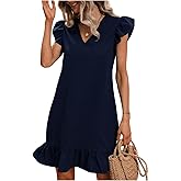 SOLY HUX Summer Dresses for Women V Neck Cap Sleeve Ruffle Hem Smock Short Dress