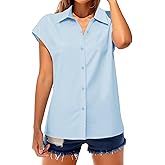 Cicy Bell Womens Cap Sleeve Button Down Shirts Cotton Summer Casual Oversized Collared Tops Loose Fit Tee Blouses