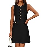 MEROKEETY Women's Formal Work Mini Dress Casual Summer Sleeveless Elegant Button Bussiness Office Outfits
