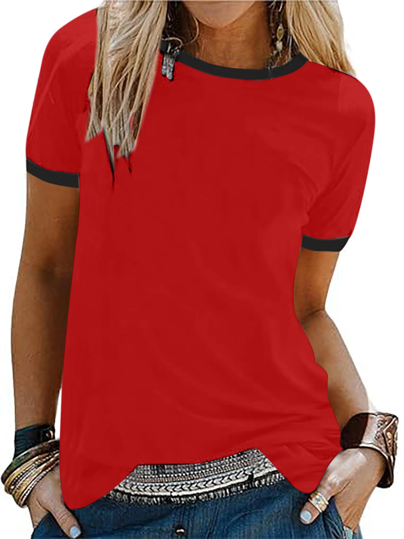 SOFIA'S CHOICE Ringer Tee Women Crew Neck Color