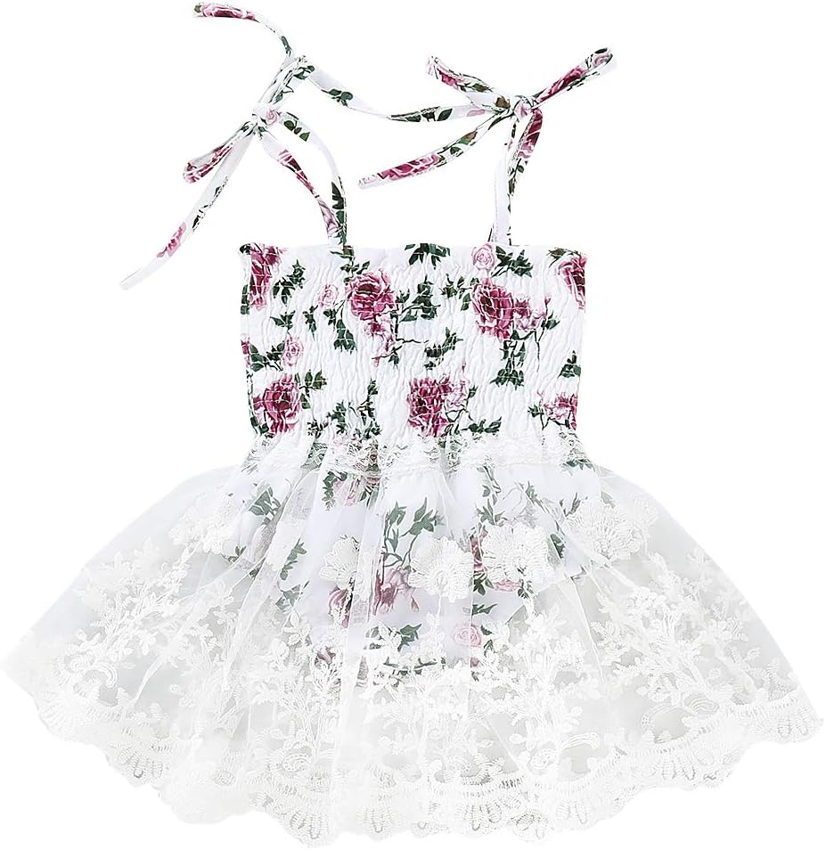 Newborn Infant Baby Girl Sleeveless Floral Print Tulle Bodysuit Toddler Kid Lace Tutu Romper Sunsuit Clothes Outfit