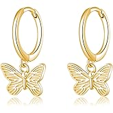 SLUYNZ Sterling Silver Butterfly Earrings Hoop for Women Teens Small Butterfly Hoop Earrings Huggie Drop