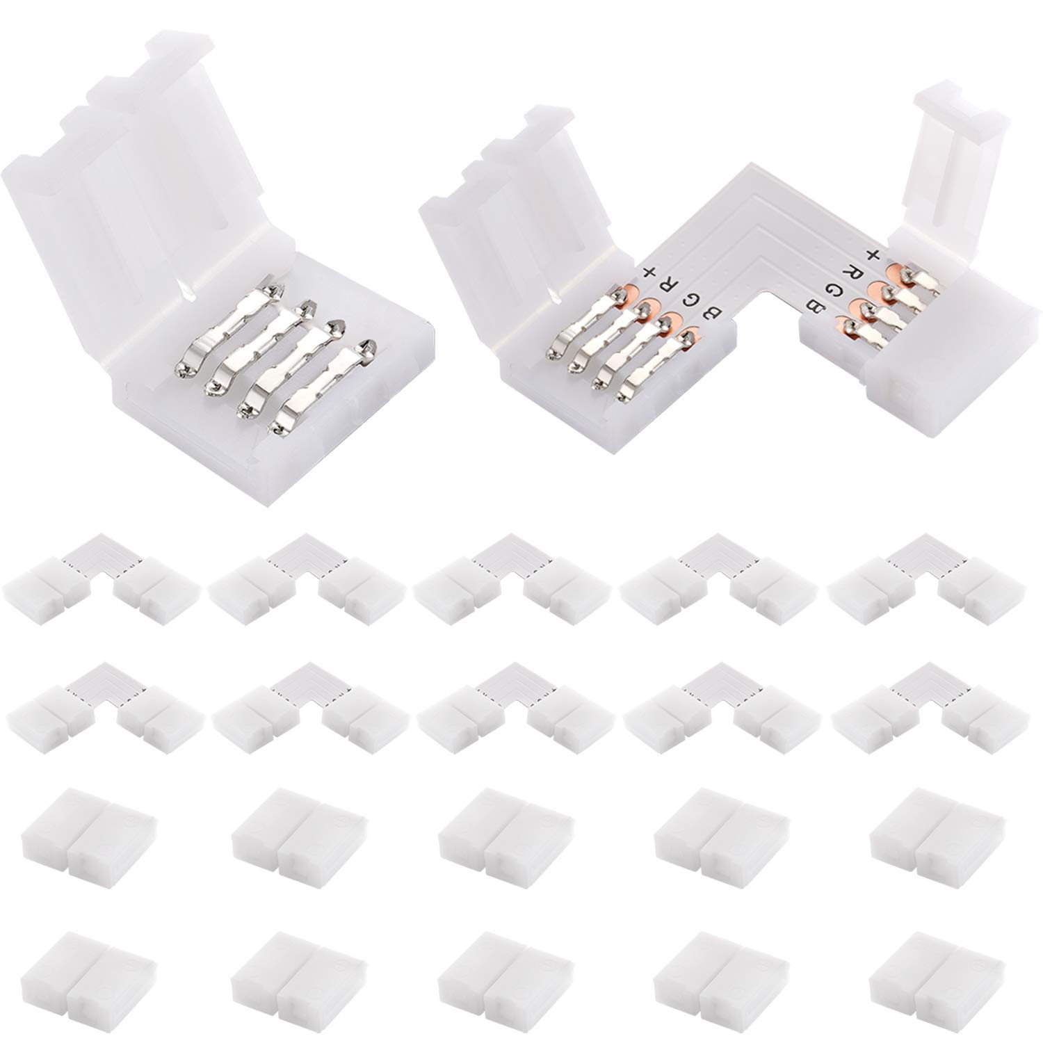 EKSAVE 4 Pin RGB LED Light Strip Connectors 12V 72W 10mm L Shape led connectors for SMD 5050 Multicolor LED Strip (20Pcs)