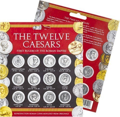 Westair Denarii Replica Pack of Twelve Caesars Coin Set for Kids, Includes Clear Plastic Blister Pack, Color Card, Full-Color Pamphlet