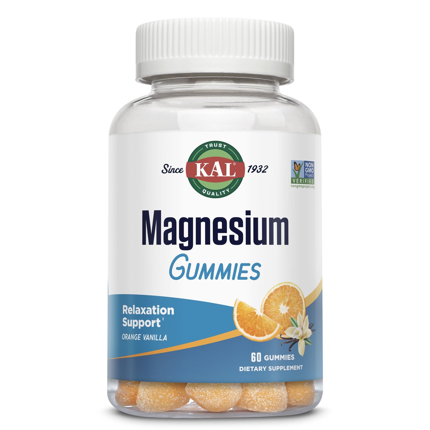 KAL Magnesium Citrate Gummies - Relaxation, Bone, Muscle and Cellular Energy Support - 330mg Magnesium Supplement - Orange Vanilla Flavor - Non-GMO, Vegetarian - 60 Magnesium Gummies
