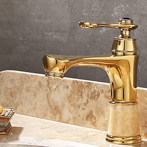 Grifo del Lavabo, Estilo Europeo Jade Amarillo Latón Chapado En Oro