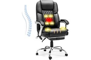 HOMREST 6-Point Massage Office Chair with Lumbar Support, Heated Executive Office Chair with Reclining Backrest, Computer Gaming Chair for Home Office, Black