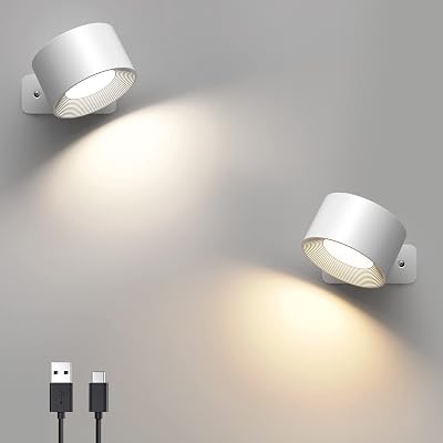 Mexllex 2PCS LED Wall Light Indoor 360° Rotatable USB Rechargeable Lamp
