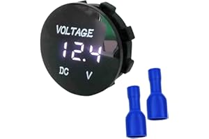 Waterproof Voltage Gauge 5-48V Car Digital Round Panel Voltmeter Battery Voltmeter for Vehicle Motorcycle Car Boat Marine Tru