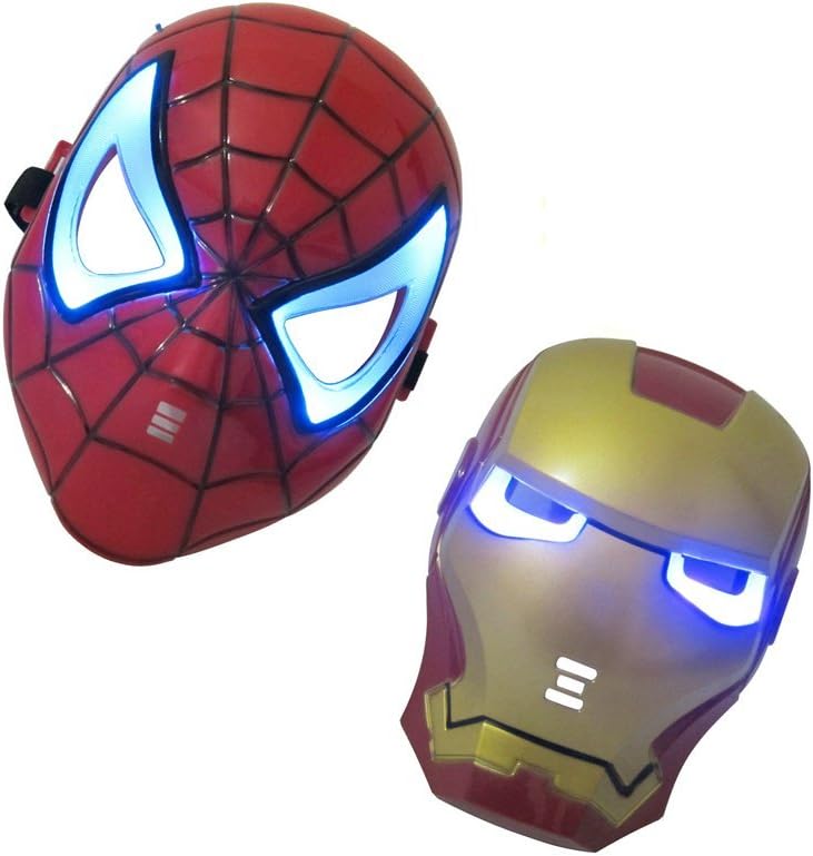 PALLION Halloween Iron Man Spider-man LED Light Eye Face Mask (Iron mask & Spider mask)