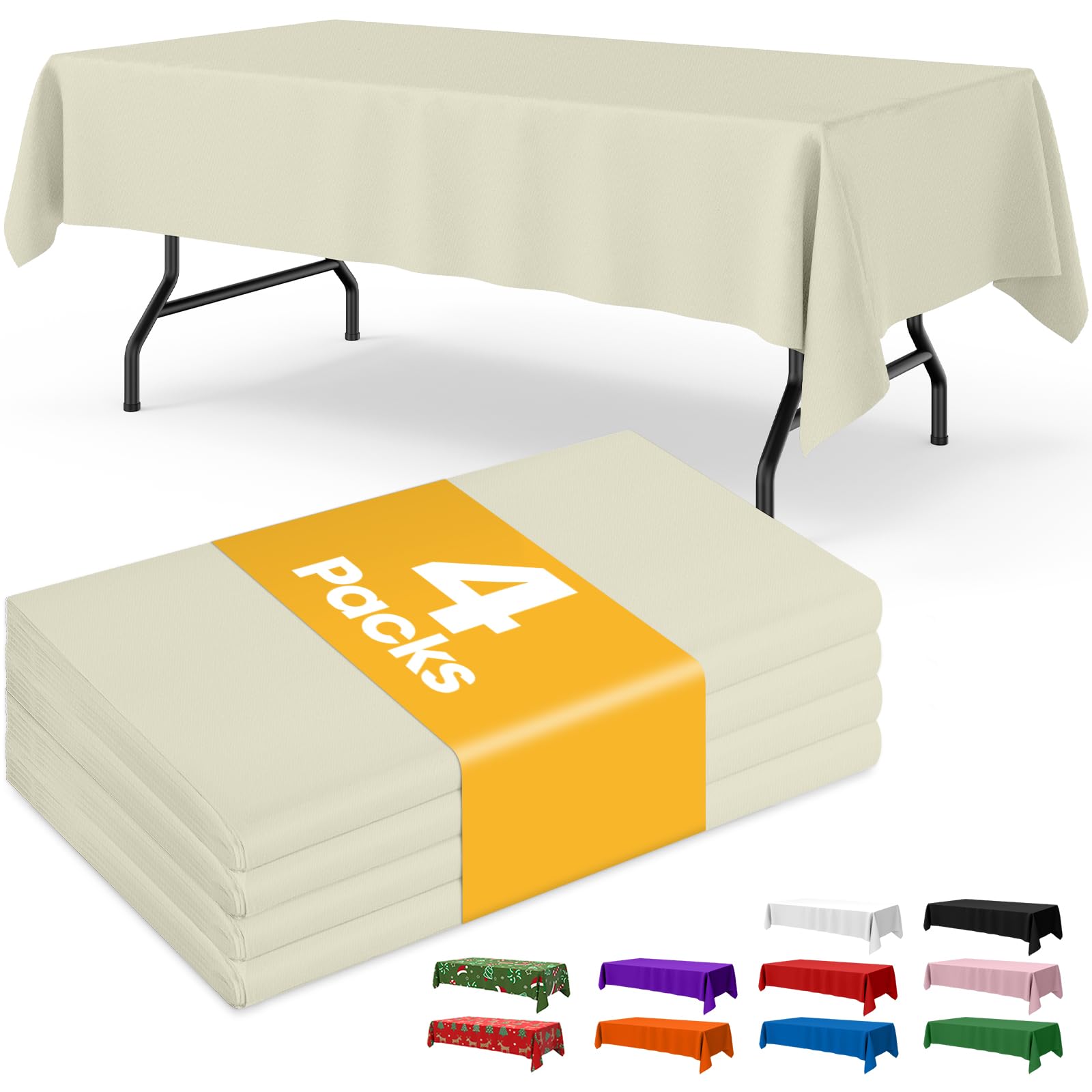 Photo 1 of ***MISSING PARTS***
Niuara Ivory Plastic Table Cloth - 4 Pack 54" × 108" Rectangle Disposable Tablecloths for 6FT Tables, Table Cover for Party, Holiday & Gathering Use