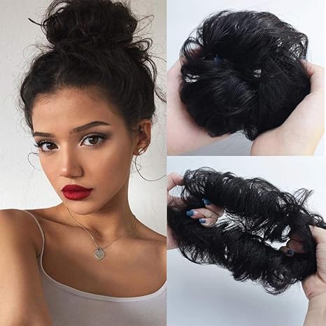 Wavy Off Black Reysaina Hair Bun Extensions Wavy Curly Messy
