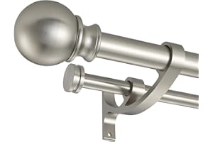 Lwiiom Double Curtain Rods with Aluminum Bouquet Brackets and Round Finials,Brushed Nickel Curtain Rods for Windows 72 to 144 inch,1-Inches Front and 5/8 Inches Back Double Window Drapery Rod