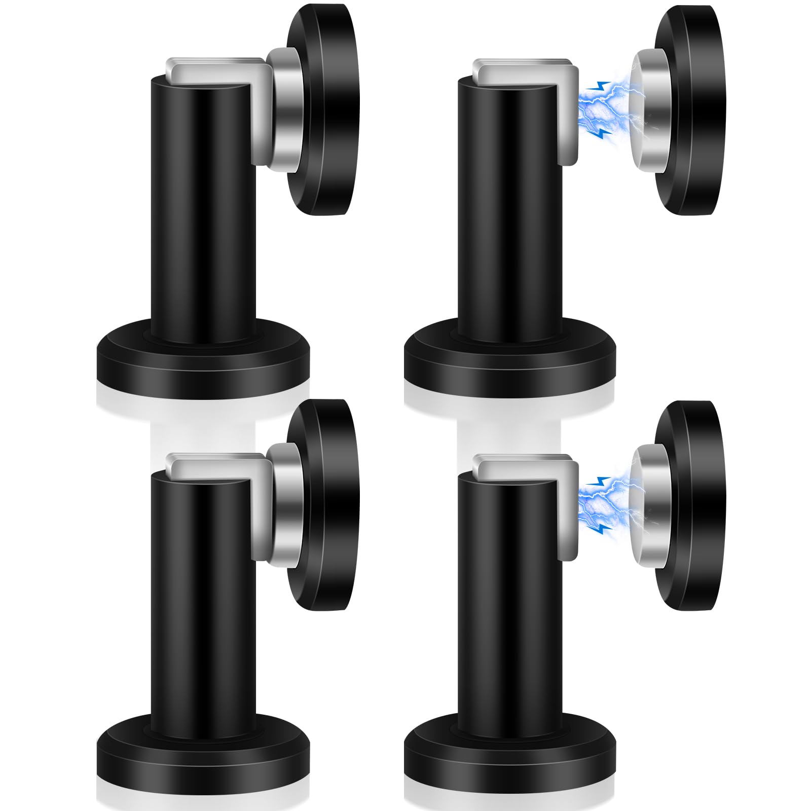 KOLAKO Magnetic Door Stops, Floor Wall Mounted Black Door Stoppers for Skirtings Heavy Duty Stainless Steel Magnet Door Holder Catch, Magnetic Door Stoppers 4 Pack — image 1