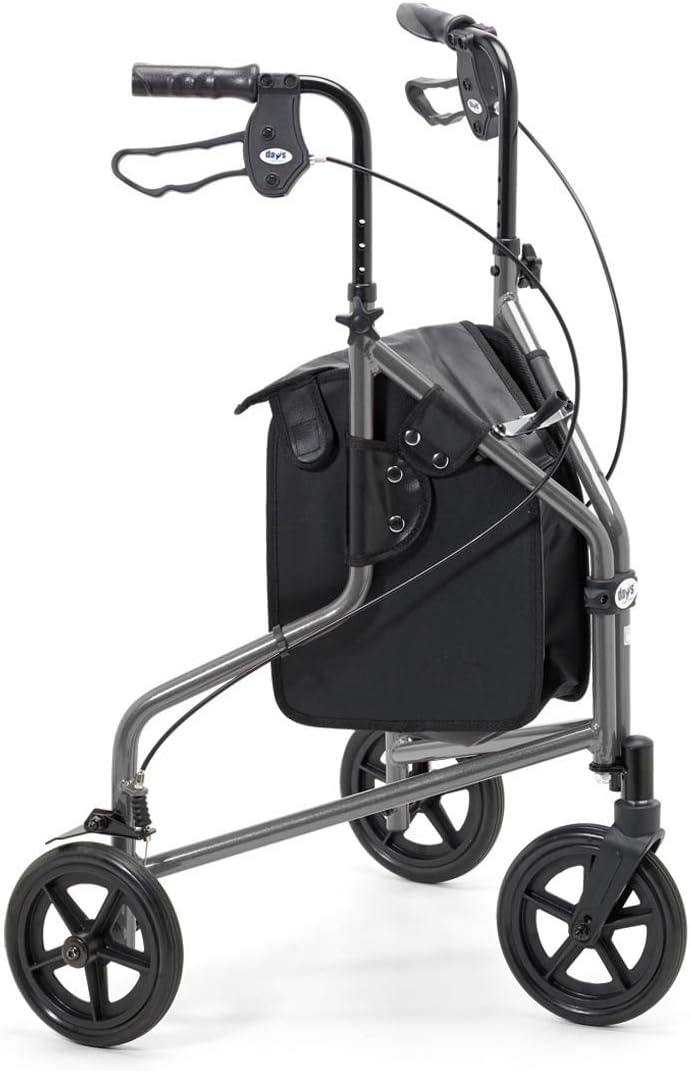 Days Lightweight Tri Wheel Walker Rollator, Aluminium Mobility Walker with Adjustable Height and Brakes