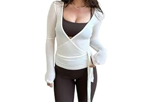 JEAAMKSSER Ballet Tie Wrap Top for Women Long Sleeve Cover Up Yoga Pilates Workout Warp Shirts