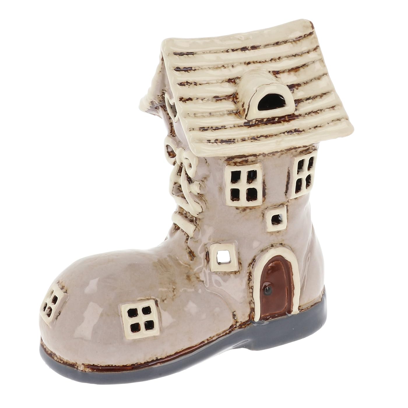 Shudehill Giftware Village Pottery Ceramic Small Boot House Tealight Holder - Beige