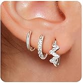 Surgical Steel Huggie Hoop Earrings Set for Multiple Piercing,Hypoallergenic CZ Small Earrings for Women Waterproof and Non Tarnish