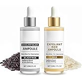 Black and White Rice Peeling Ampoule Duo, Soft Exfoliating Face & Body, Peel Shot Glow Scrub, Remove Dead Skin Cells Serum, Gentle Hydrating Formula for All Skin Types, 30ML (2pcs)