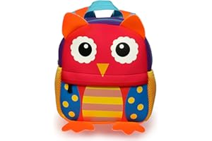 Hipiwe Little Kid Toddler Backpack Baby Boys Girls Kindergarten Pre School Bags Cute Neoprene Cartoon Backpacks for Little Kids(Red Owl)