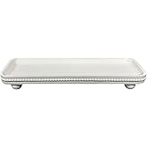 Dwellington Oval Wooden Decorative Tray, Farmhouse Style, Beaded Serving Tray for Living Room, Coffee Table (White)