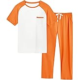 Haloumoning Boys 2 Piece Outfits Kids Short Sleeve Raglan T Shirts and Elastic Waist Pants Clothing Sets