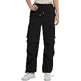 Simlakey Cargo Pants Women Wide Leg Parachute Hiking Y2K Stretchy Baggy Pants with Pockets Drawstring Ankle Cuffs