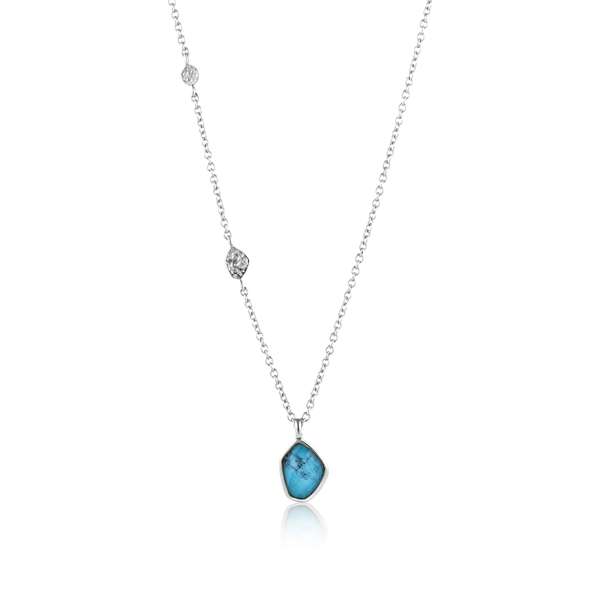 ANIA HAIE 925 Sterling Silver Asymmetrical Turquoise Stone Pendant Necklace, Rhodium Plated