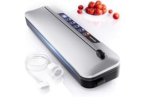 MZROT Vacuum Sealer 75KPa, 6-in-1 Dry/Moist Modes, Digi Timer, Built-in Cutter, Compact w/10 Bags (Bright Silver)