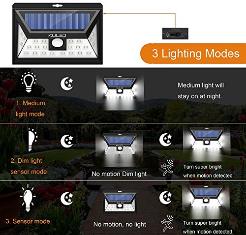 KULED Solar Lights Outdoor, Super 24 LEDs Bright Motion Sensor Lights with Wide Angle Illumination, Wireless Waterproof Security Lights for Wall Driveway Patio Yard K240 (solar lights outdoor 2pack) - Thumbnail 2