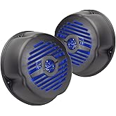 5” Water Resistant Surface Mount Speakers with Blue LED Lights for Marine, RVs, & Hot Tubs – Pair