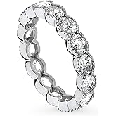 BERRICLE Sterling Silver East-West Wedding Rings Milgrain Bezel Set Oval Cut Cubic Zirconia CZ Milgrain Anniversary Eternity Ring for Women, Rhodium Plated