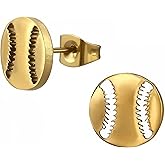 Baseball Stud Earrings, Very Tiny Gold-Plated Stainless Steel Jewelry
