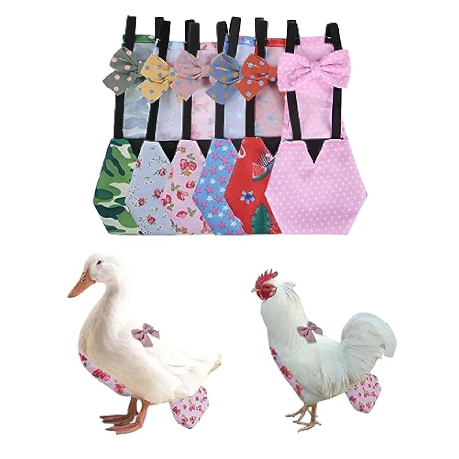 Photo 1 of MANON ROSA Chicken Diapers Bantam Hens - Reusable 6-Piece Set with Bow Ties Poultry Nappies Washable Waterproof for Geese Pet Ducks Silkie (6D XS)