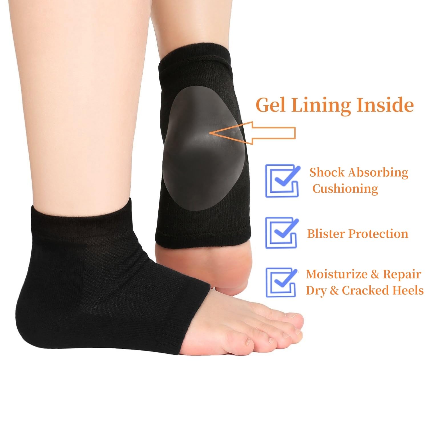 Gel Heel Sports Sock for Kids with Heel Discomfort Severs Plantar Fasciitis Heel Pain (1 Pair Kids 3-7 Women 5-9)