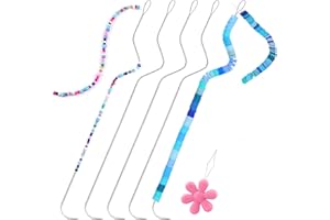 GarfxG 5 PCS Beading Needles-7.48 Inches Stainless Bead Spinner Needles, Big Eye Curved Seed Beading Needles for Bracelet Necklace Jewelry Making (Ergonomic Arc Design)