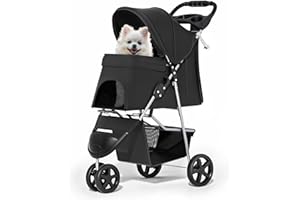 MoNiBloom Foldable Pet Stroller with Weather Cover3 Wheels Pet Strolling Cart for Small/Medium Dogs and Cats with Storage B